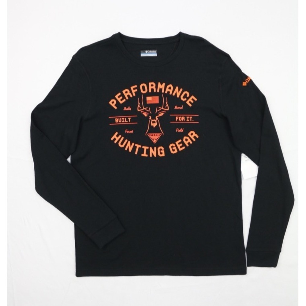 Columbia PHG Mens Waffle Knit Long Sleeve Shirt Black Orange M Buck Performance
